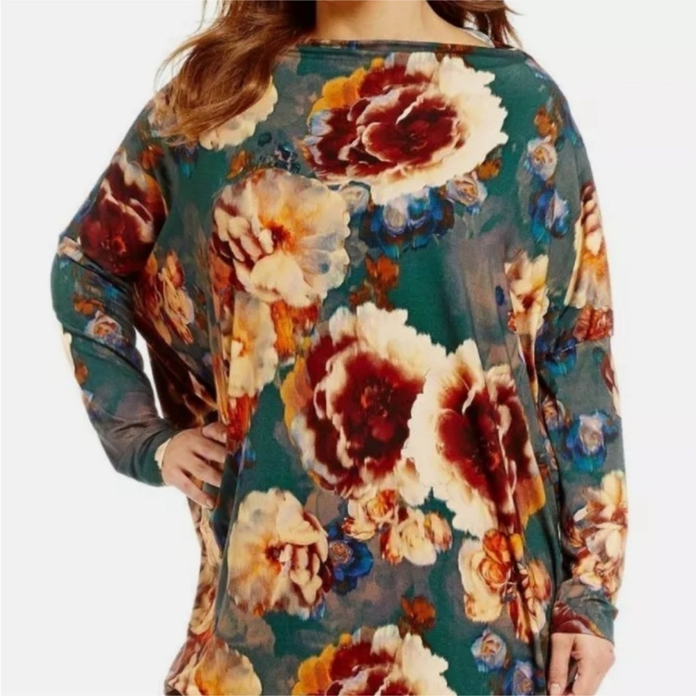 NEW Bryn Walker Gabo Green Floral Scoop Neckline Tunic